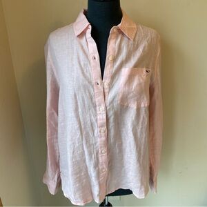 VINEYARD VINES Shirt Button Down 100% Linen Pink Relaxed Fit Top Career Vacation